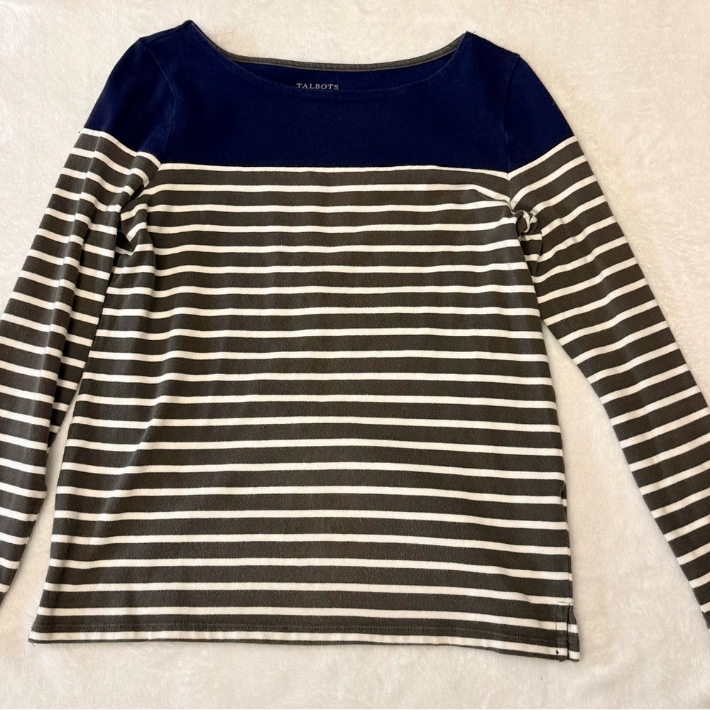 Talbots Navy and White Striped Long-Sleeve Top Size Small